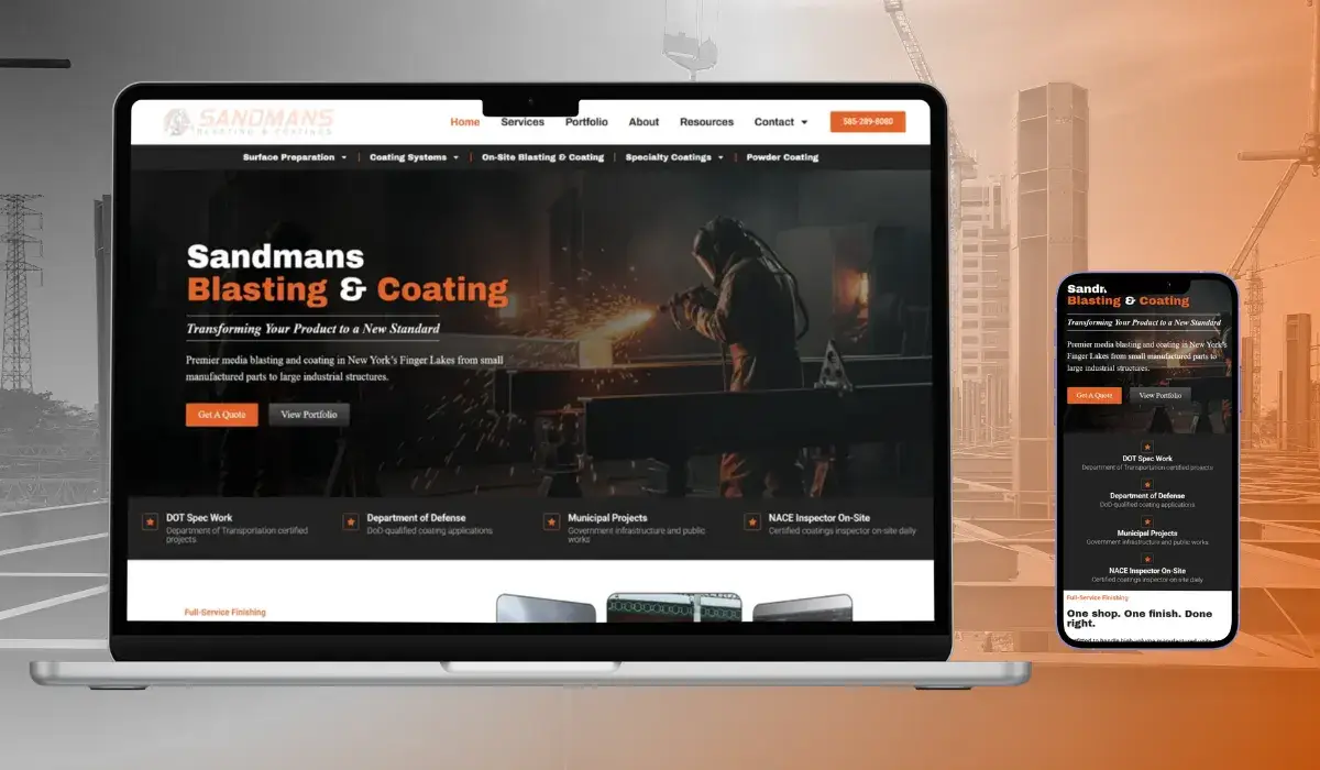 Sandman's website displayed on desktop and mobile devices highlighting a responsive local business website.