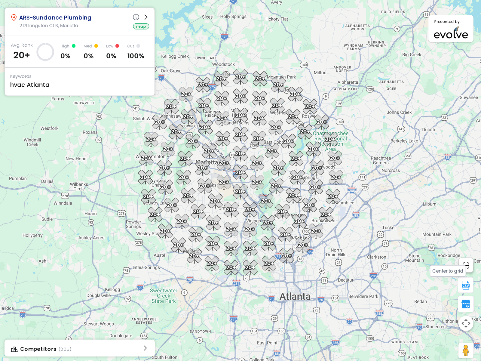 Ranking heatmap for ARS Rescue Rooter in Atlanta