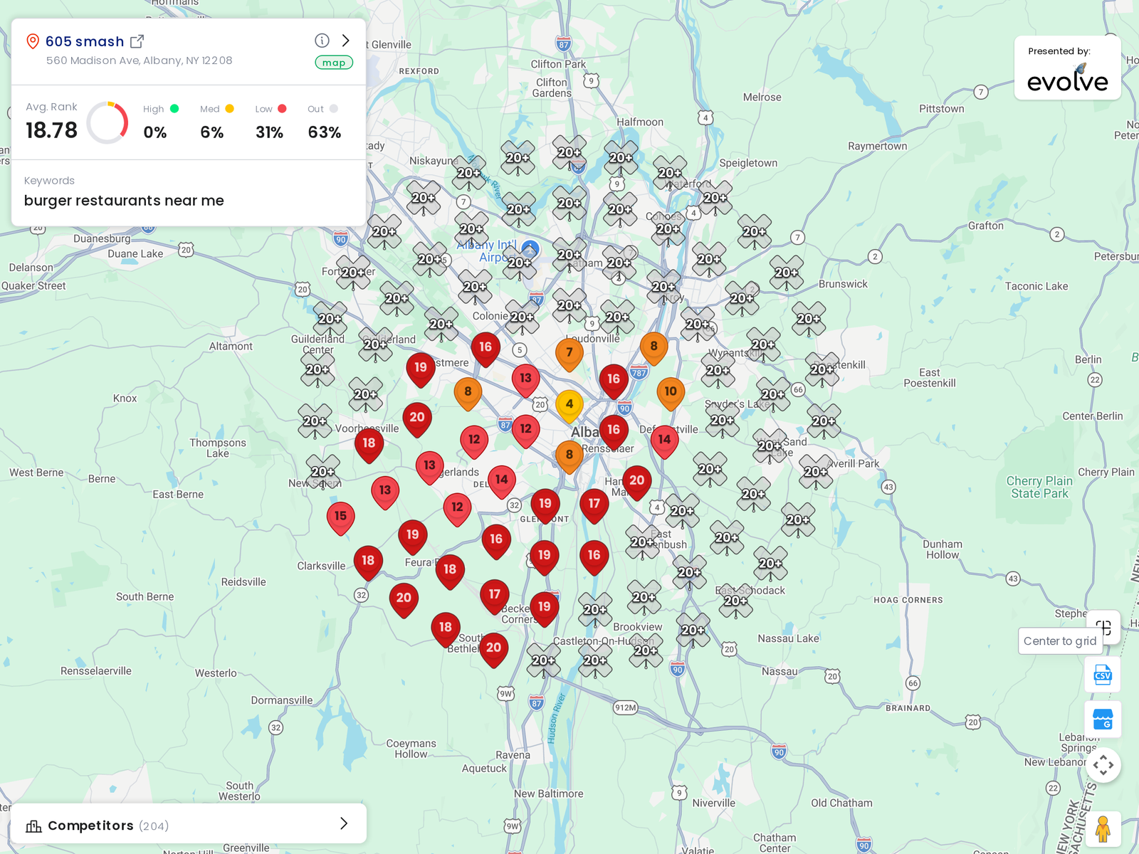 Ranking heatmap for Smashburger in Albany