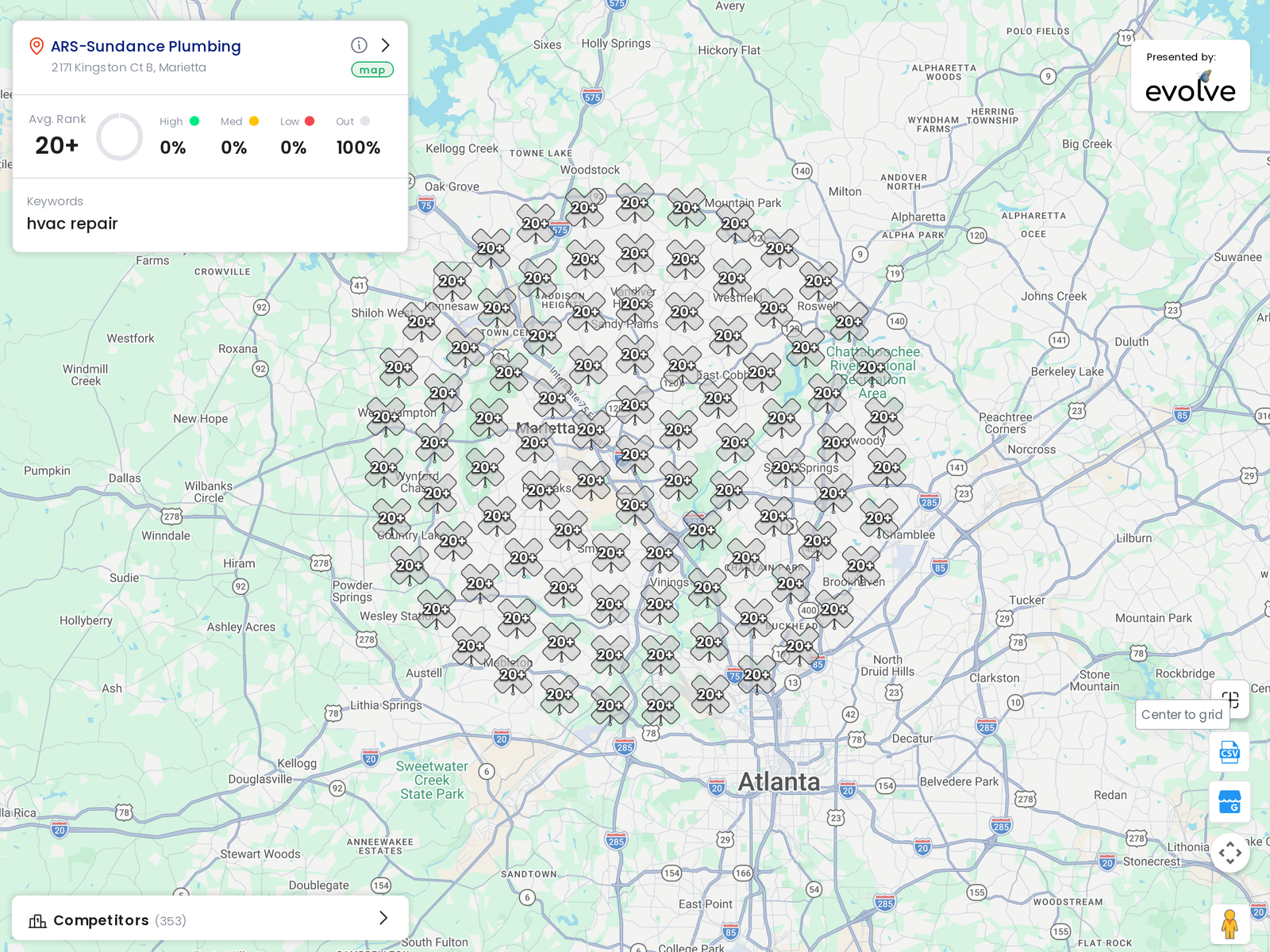 Ranking heatmap for ARS Rescue Rooter in Atlanta