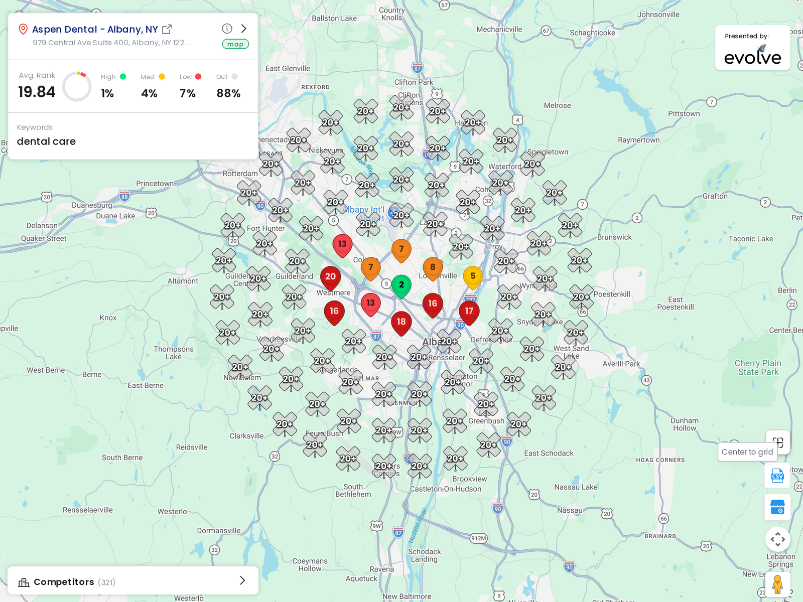 Ranking heatmap for Aspen Dental in Albany