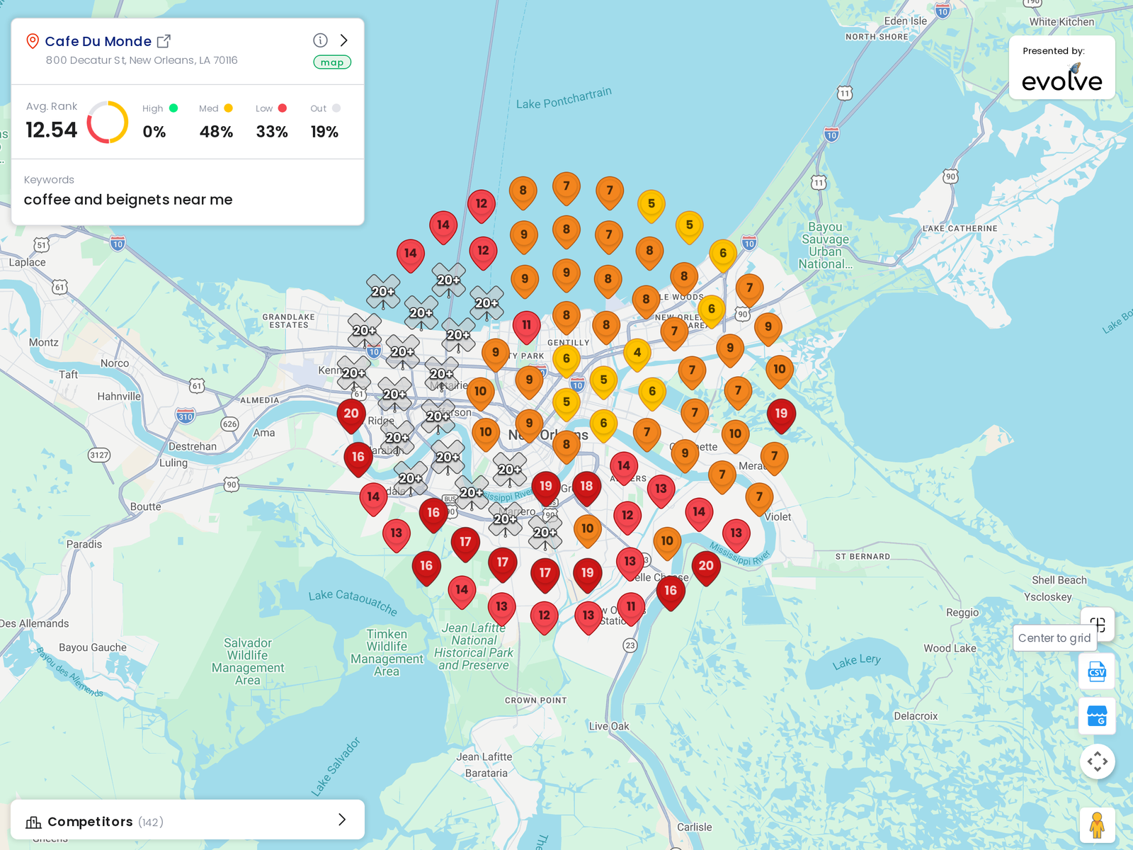Ranking heatmap for Cafe Du Monde in New Orleans