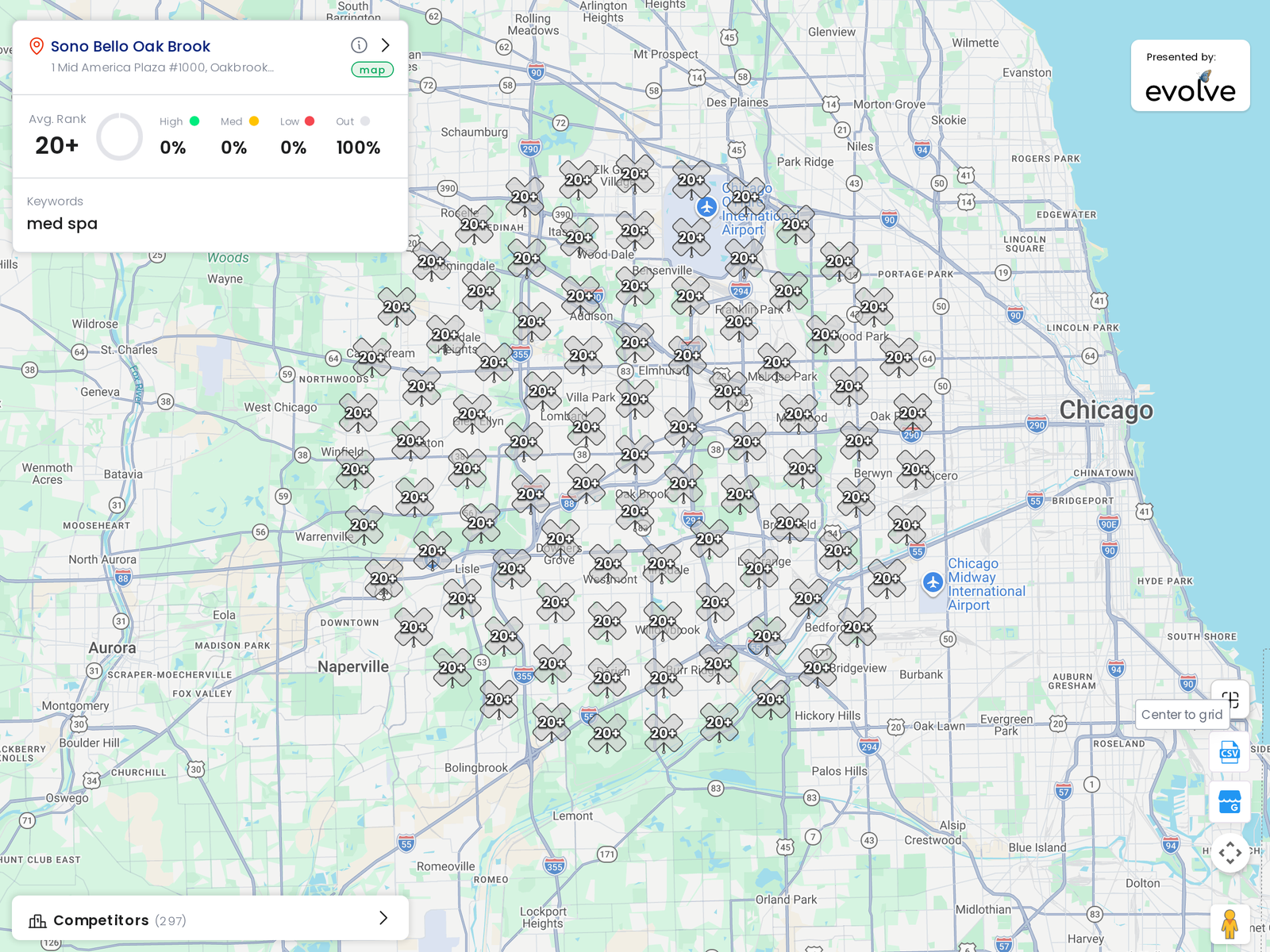 Ranking heatmap for Sono Bello in Oakbrook Terrace