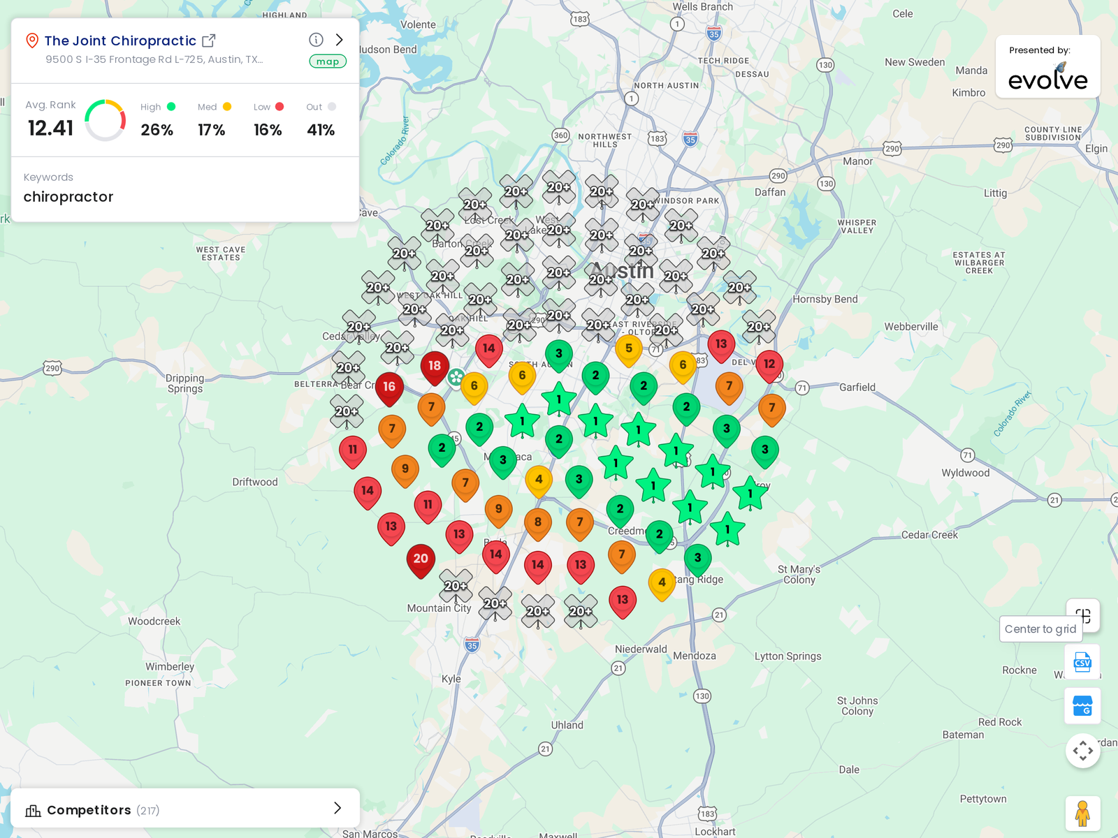 Ranking heatmap for The Joint Chiropractic in Austin
