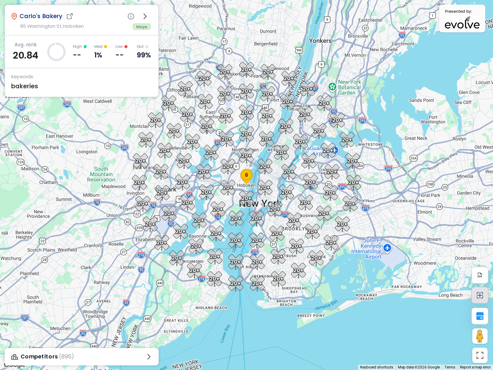 Ranking heatmap for Carlo's Bakery in Hoboken