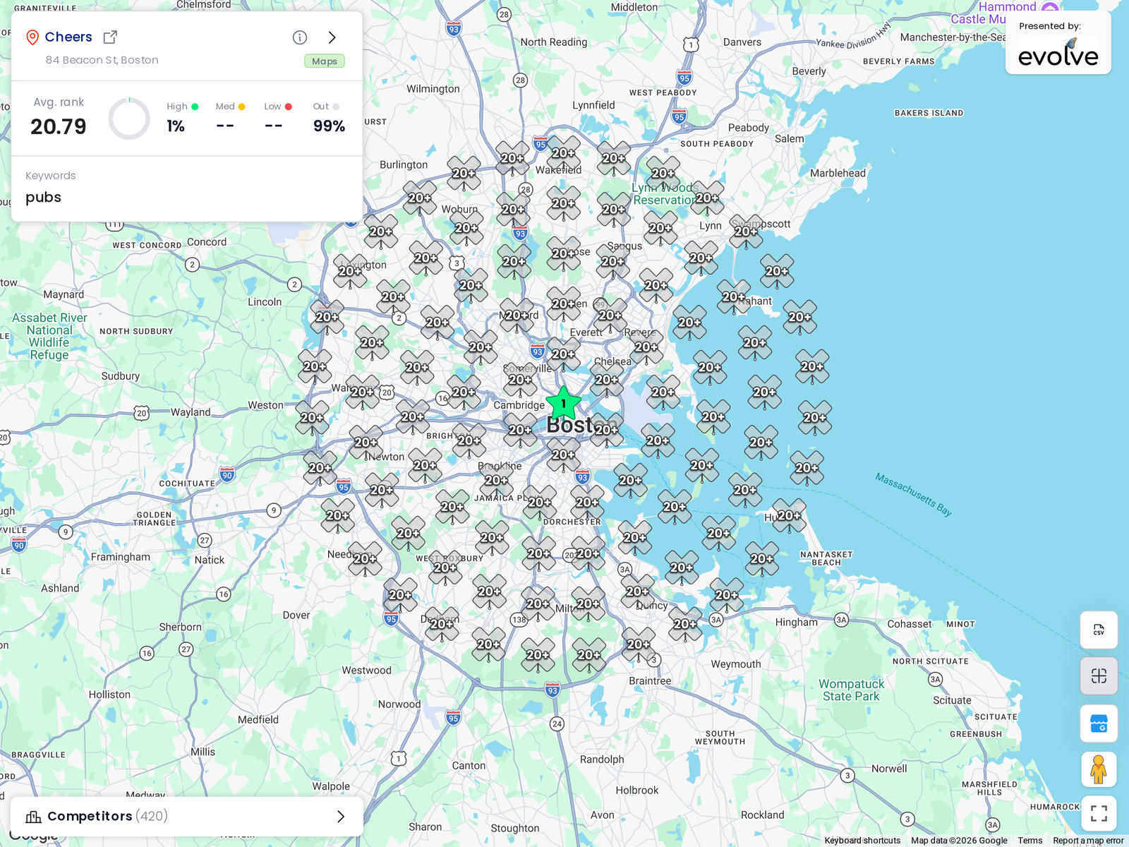 Ranking heatmap for Cheers in Boston