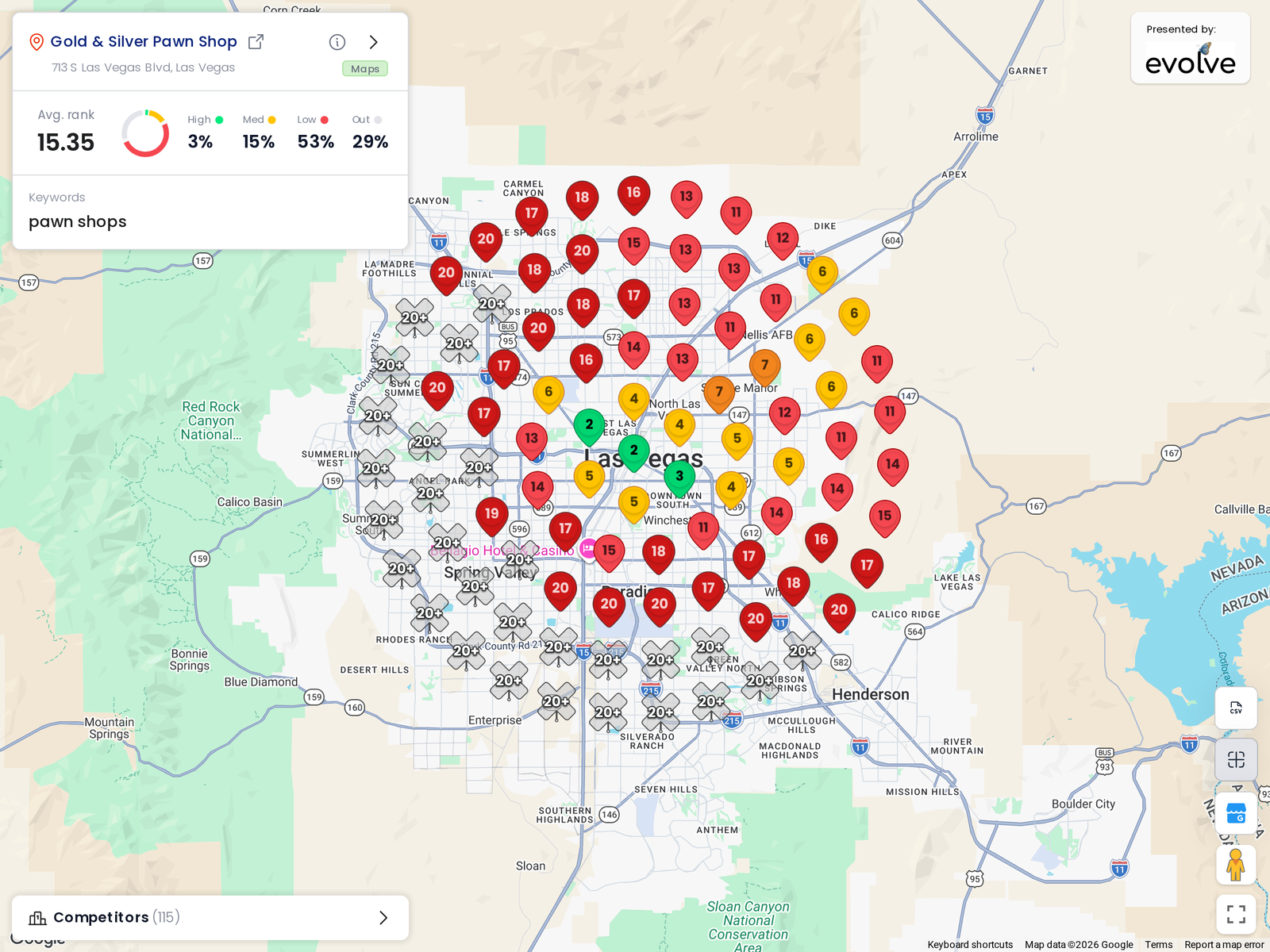 Ranking heatmap for Gold & Silver Pawn Shop in Las Vegas