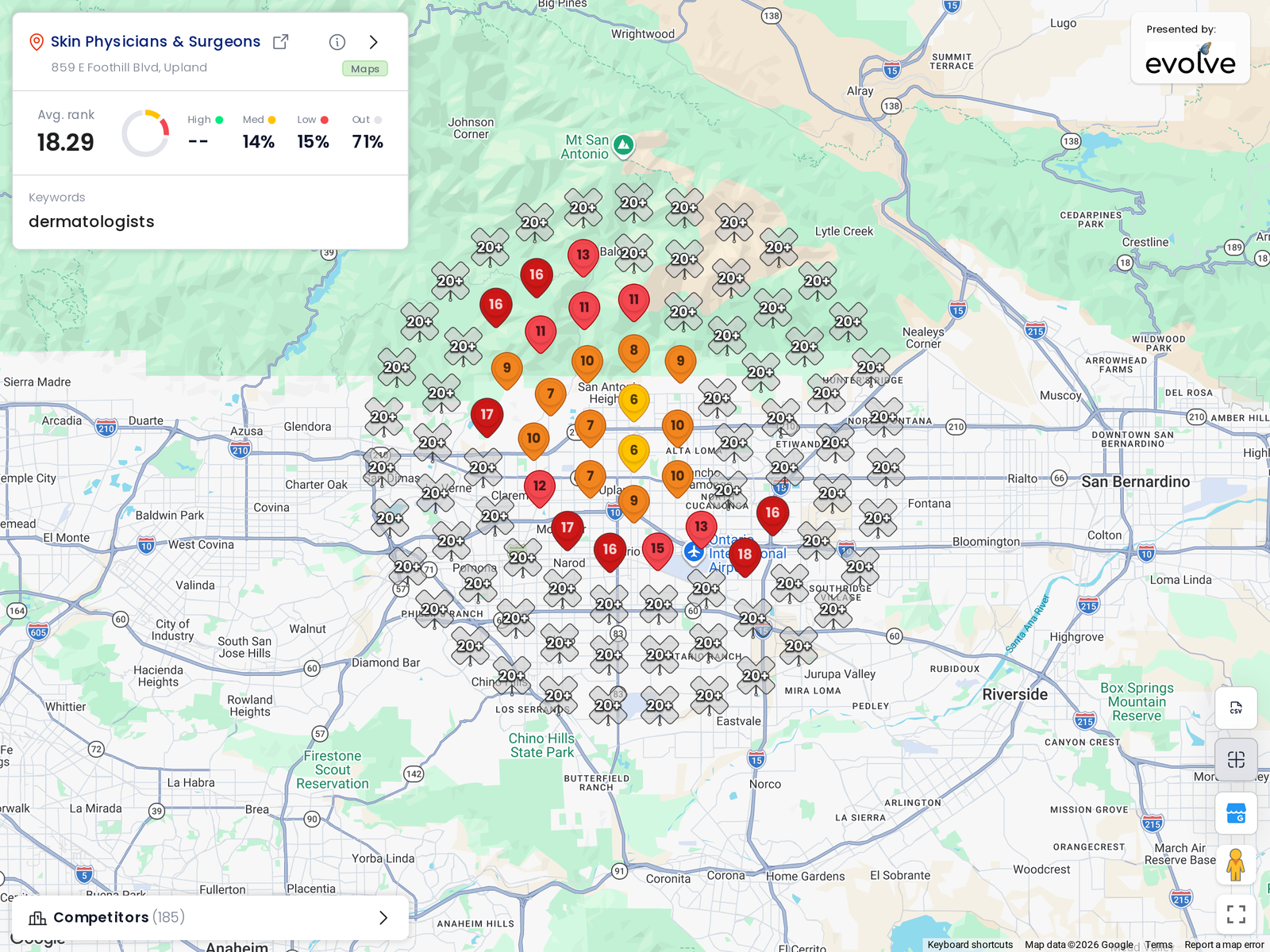 Ranking heatmap for Skin Physicians & Surgeons in Upland