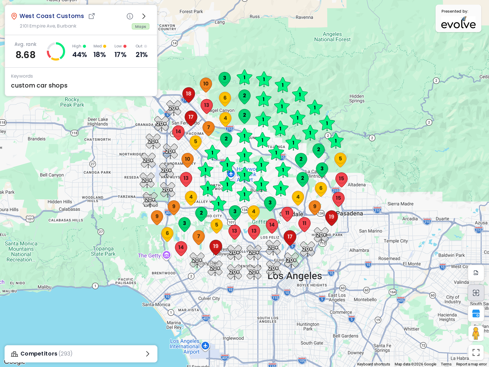 Ranking heatmap for West Coast Customs in Burbank